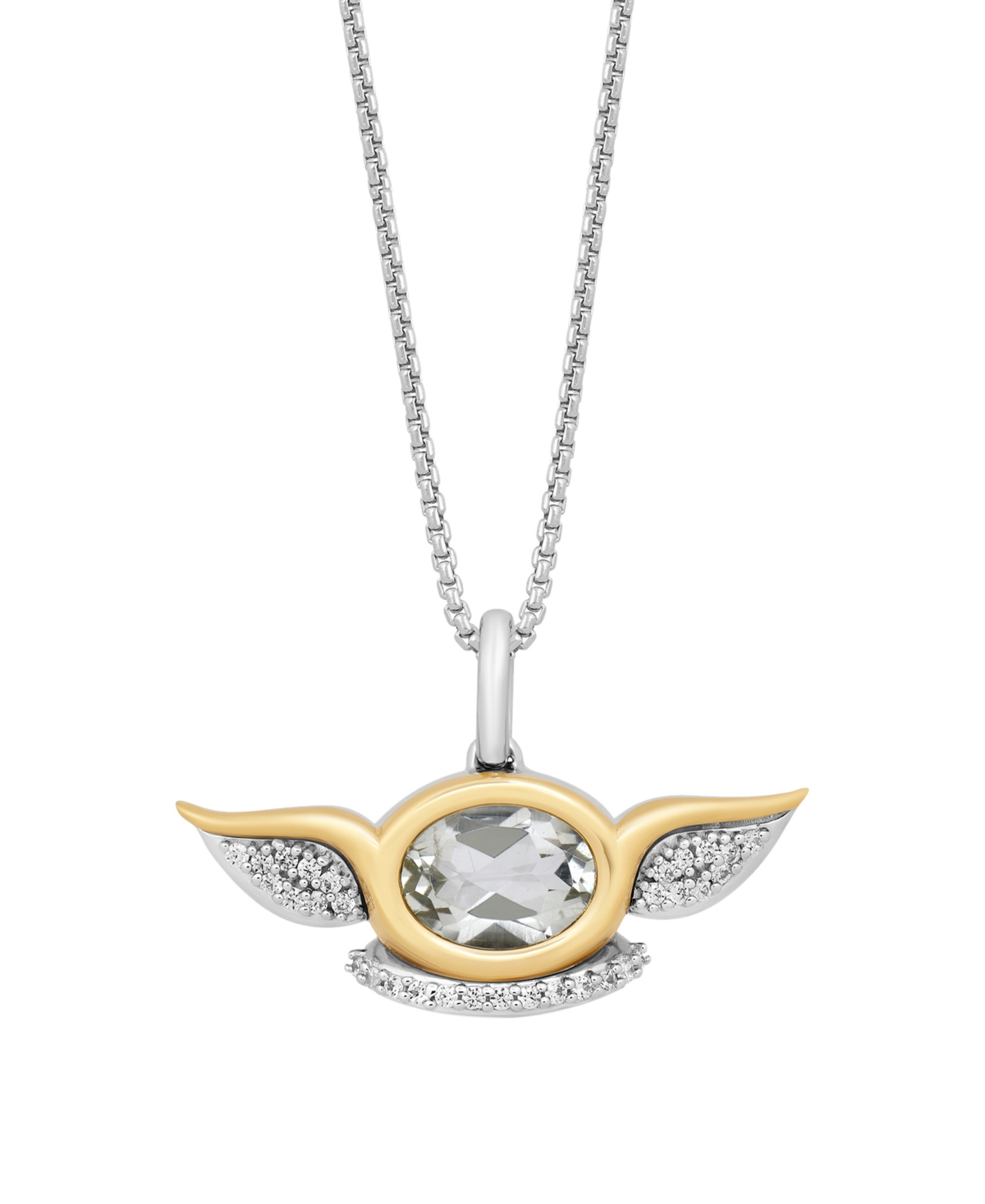 Grogua Diamond and Green Quartz Pendant Necklace (1/10 ct. t.w.) in 10K Yellow Gold and Sterling Silver - Two Tone