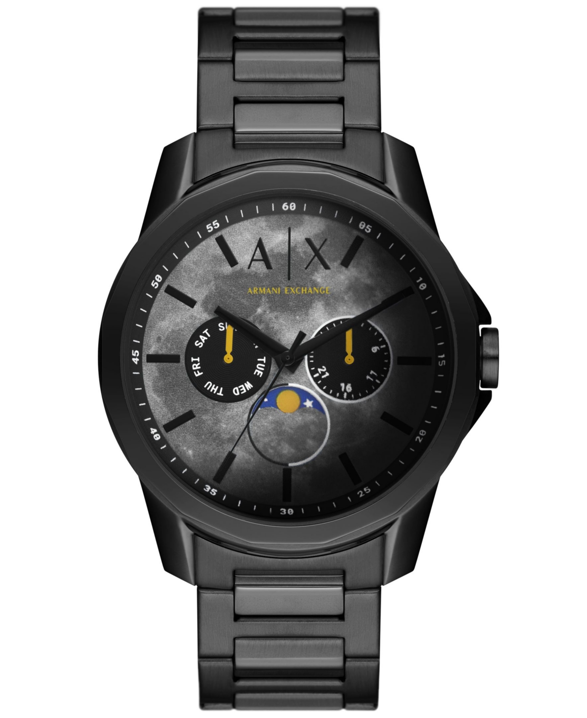 Ax Armani Exchange A X Armani Exchange Men's Moonphase Multifunction Black Stainless Steel Bracelet Watch, 44mm