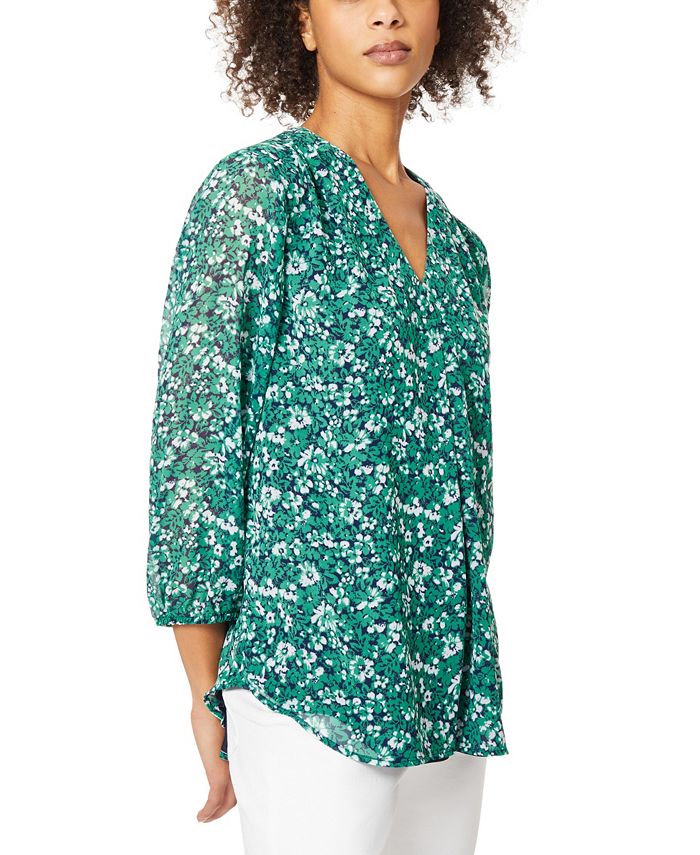 Jones New York Women's VNeck Pleat Front Tunic With Elastic Cuff