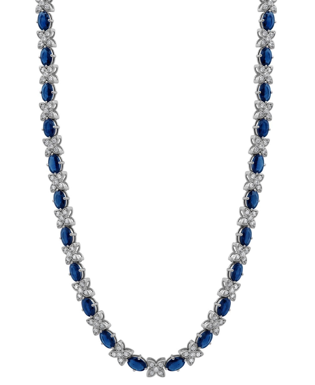 Macy's Sapphire (18-5/8 Ct. T.w.) & Diamond (2 Ct. T.w.) Oval & Flower Link 17" Collar Necklace In 14k Whit