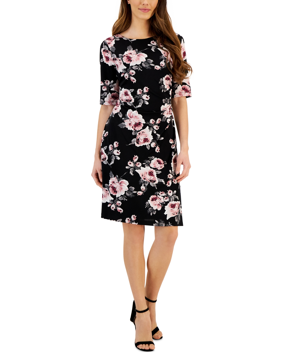 Connected Women's Floral-Print Elbow-Sleeve Sheath Dress