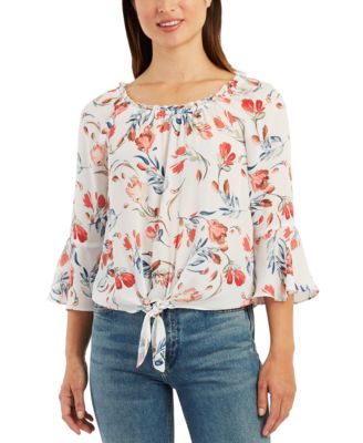 BCX - Juniors' Bell Sleeve Floral Blouse