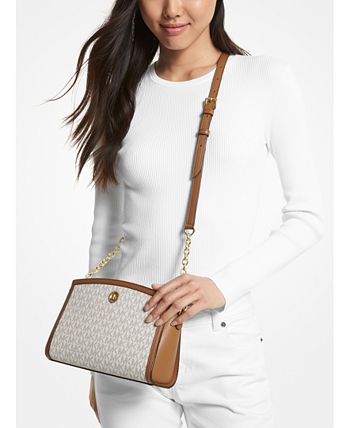 LARGE CROSSBODY BAG 36 IN BEIGE AND DARK BROWN CANVAS MONOGRAM LOGO