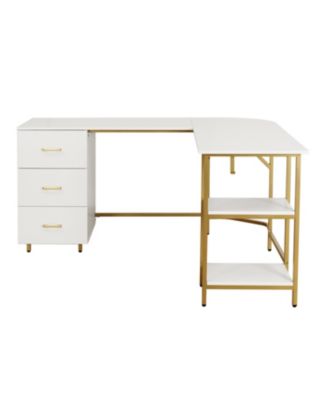 Wood L-Shape Home Office with Storage Two-Tone Desk