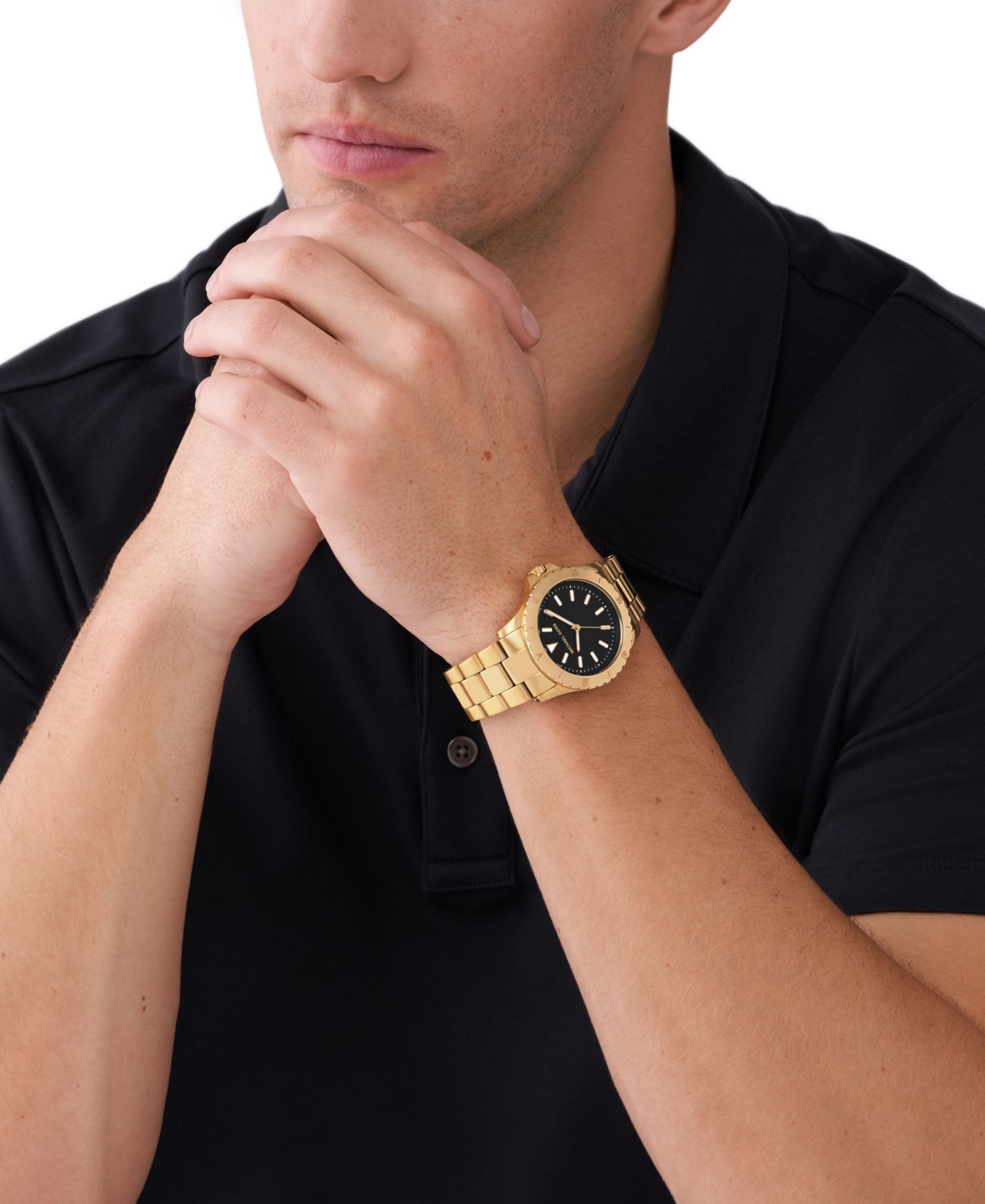 Shop Michael Kors Men's Everest Three-hand Gold-tone Stainless Steel Bracelet Watch, 40mm