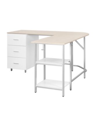 Wood L-Shape Home Office with Storage Two-Tone Desk