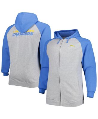 Men's Fanatics Branded Heather Gray Los Angeles Chargers Big and Tall Fleece Raglan Full-Zip Hoodie Jacket