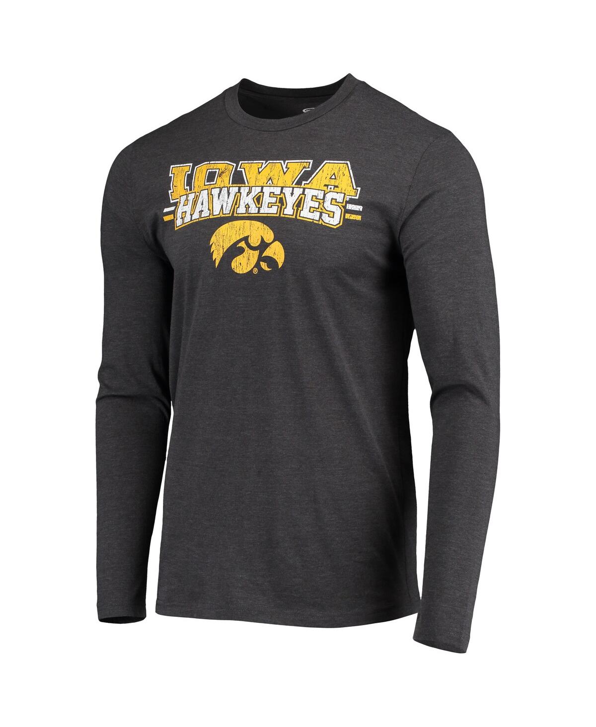 Men's Concepts Sportand Heathered Charcoal Iowa Hawkeyes Meter Long Sleeve T-shirt and Pants Sleep Set - Black, Heathered Charcoal
