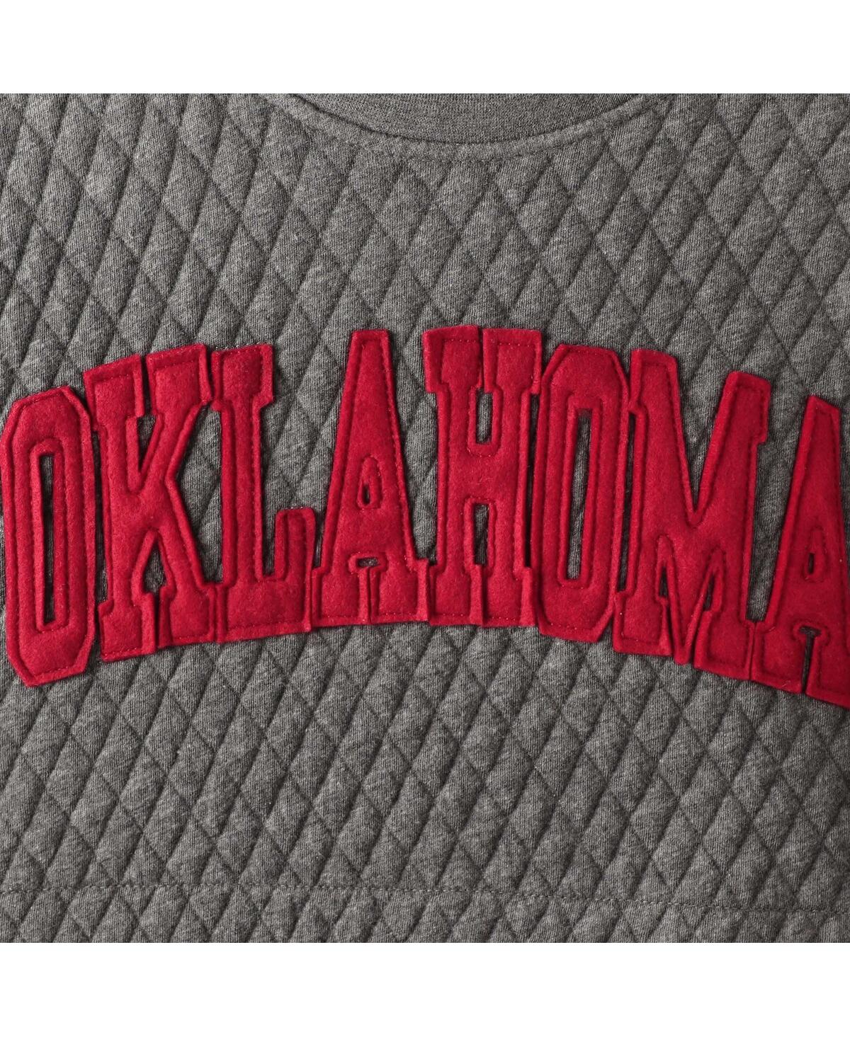 Shop Pressbox Women's  Heather Charcoal Oklahoma Sooners Moose Quilted Pullover Sweatshirt