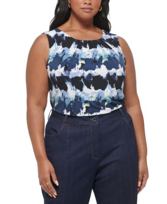 calvin klein printed pleat neck top