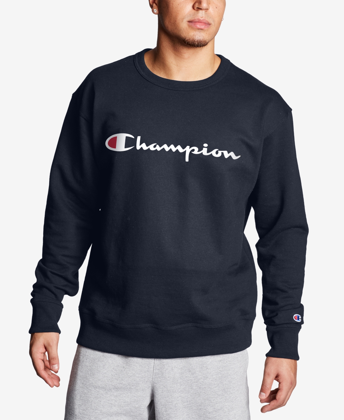 Shop Champion Men's Big & Tall Powerblend Logo Graphic Fleece Sweatshirt In Navy