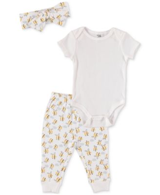 Chickpea - Baby Girls 3-Pc. Bodysuit, Jogger Pants & Headband Set