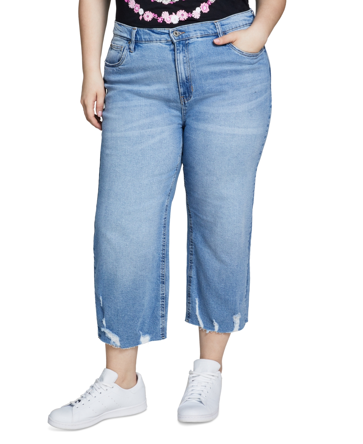 Celebrity Pink Trendy Plus Size Cropped Wide-leg Jeans In Staffora
