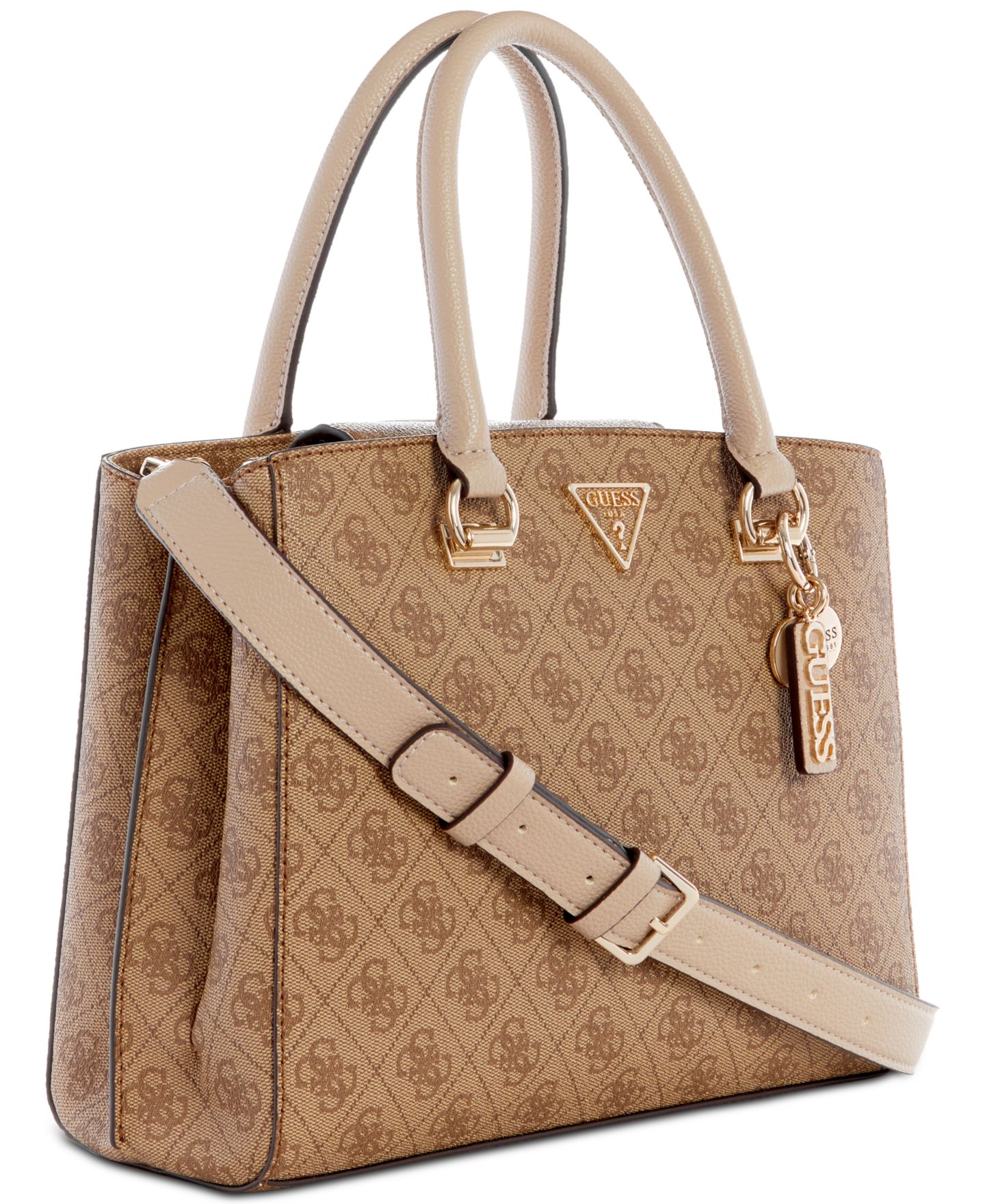 Женская сумка-сэтчел Guess Noelle Girlfriend Medium 4G Basique с монограммой, цвет: Латте — фото 3