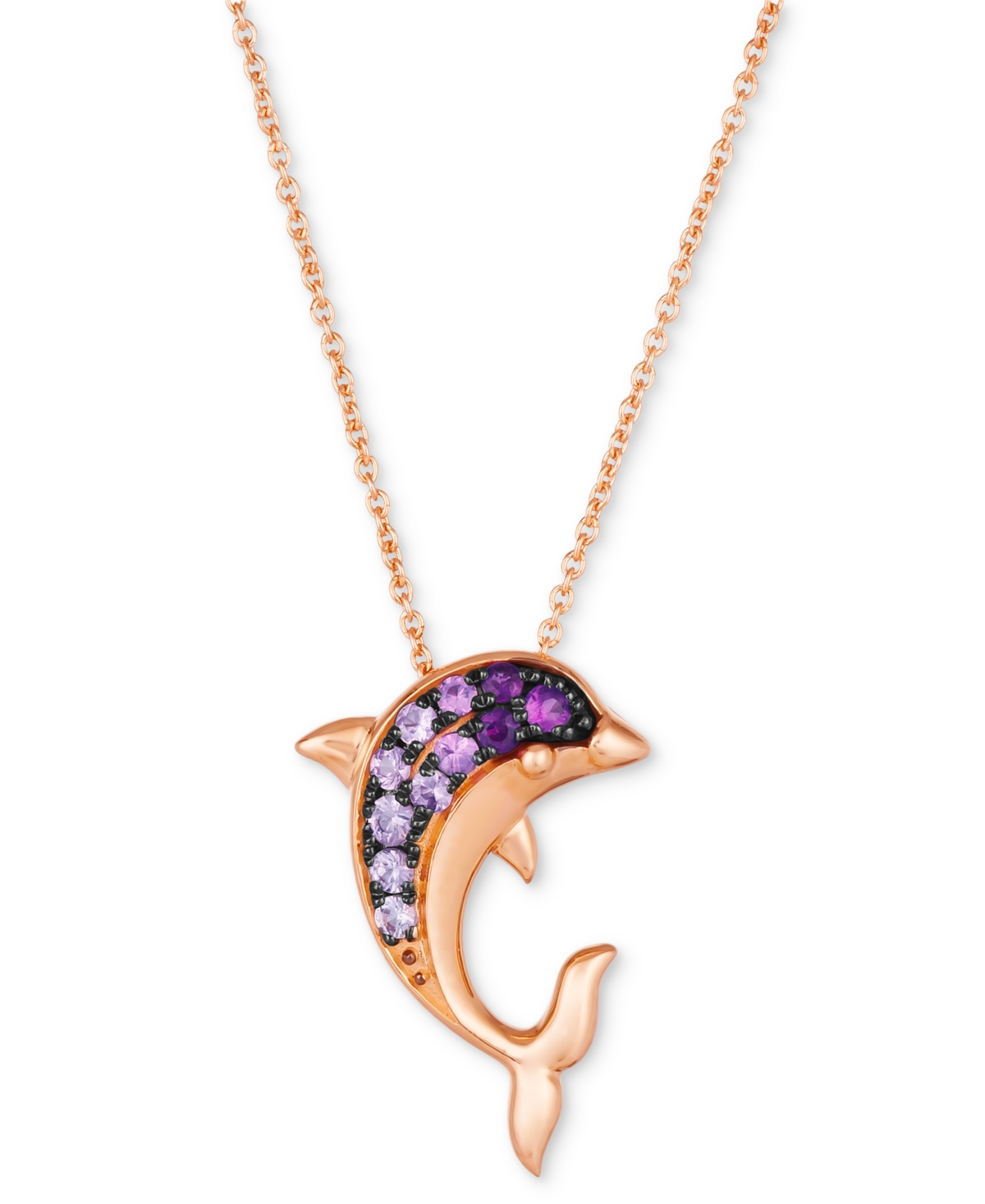 Strawberry Ombre Sapphire Dolphin Pendant Necklace (1/4 ct. t.w.) in 14k Rose Gold, 18" + 2" extender