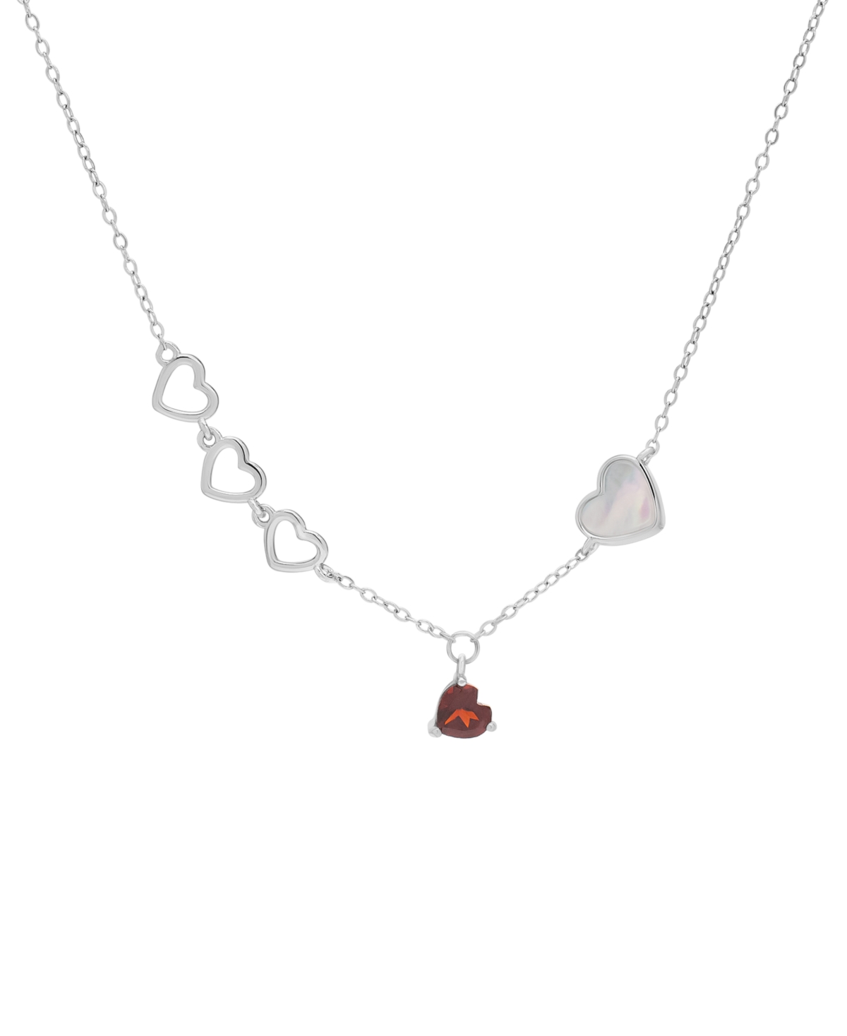 Macy's Garnet (1/2 Ct. T.w.) & Mother Of Pearl Heart 18" Pendant Necklace In Stering Silver In Sterling Silver