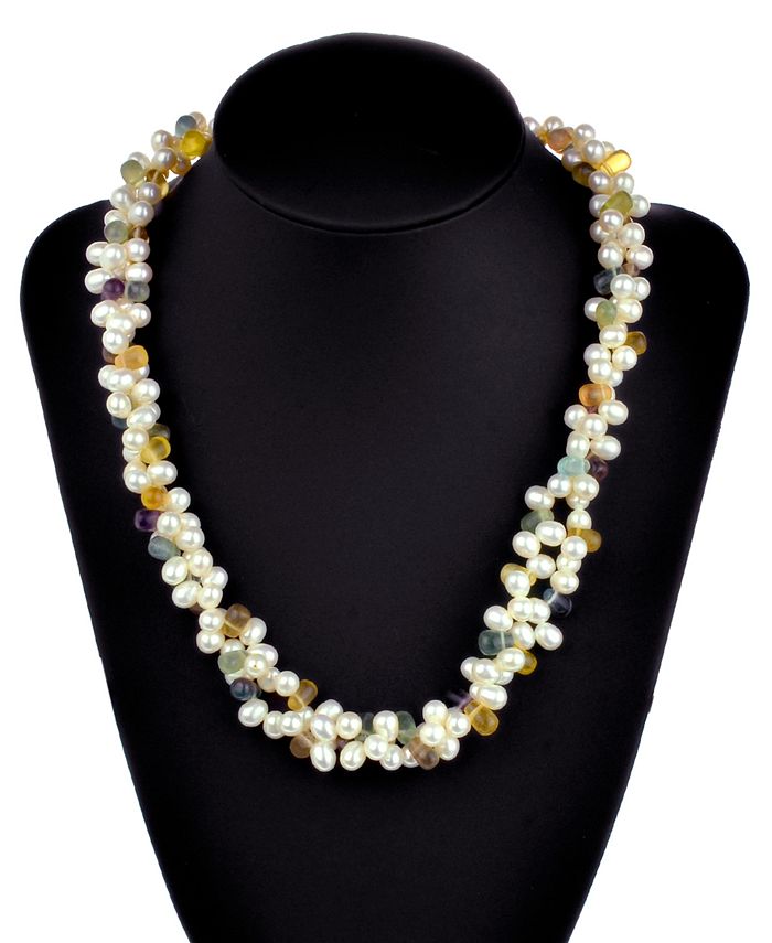 Macy's Freshwater Pearl (56mm) & Multicolor Fluorite Crystal Collar
