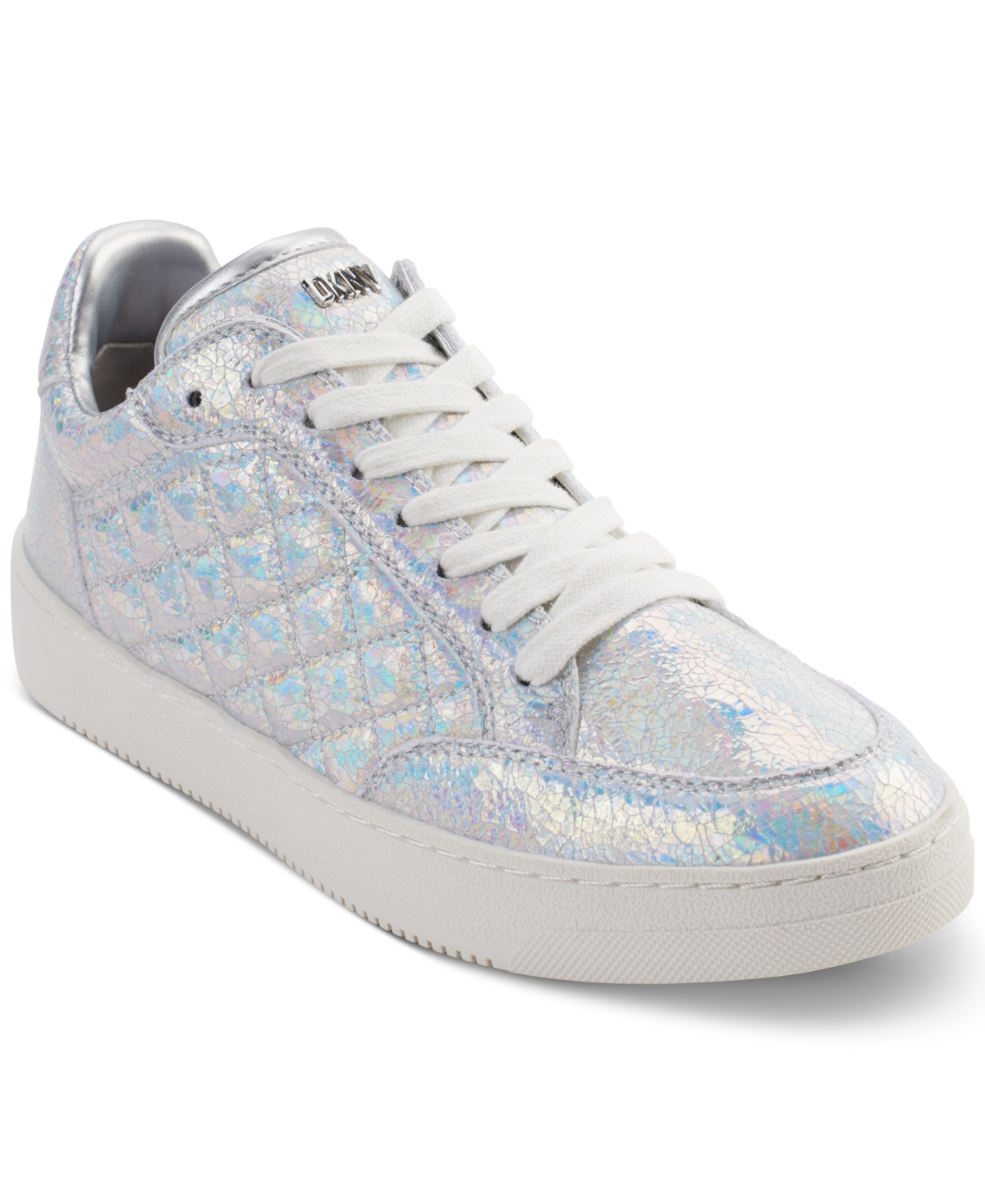 Shop Dkny Women's Oriel Quilted Lace-up Low-top Sneakers In Silver