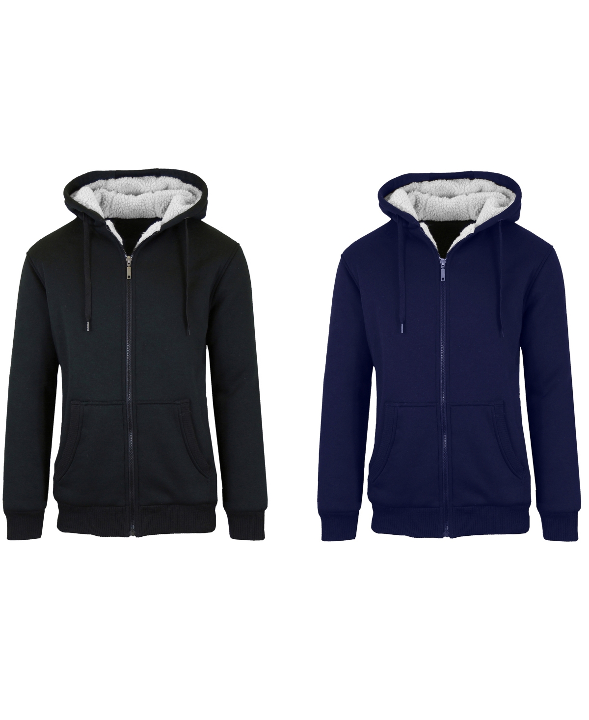 Men's Modern Fit Sherpa Lined Fleece Zip-Up Hoodie, Pack of 2 - Black, Navy