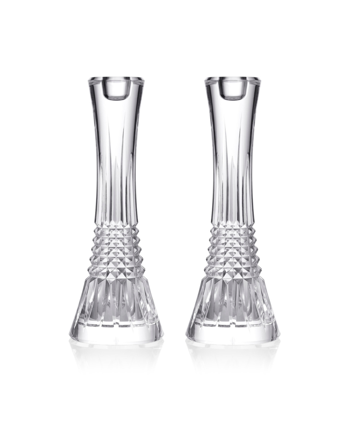 Waterford Lismore Diamond Set Of 2 7-inch Crystal Candlesticks In Clear