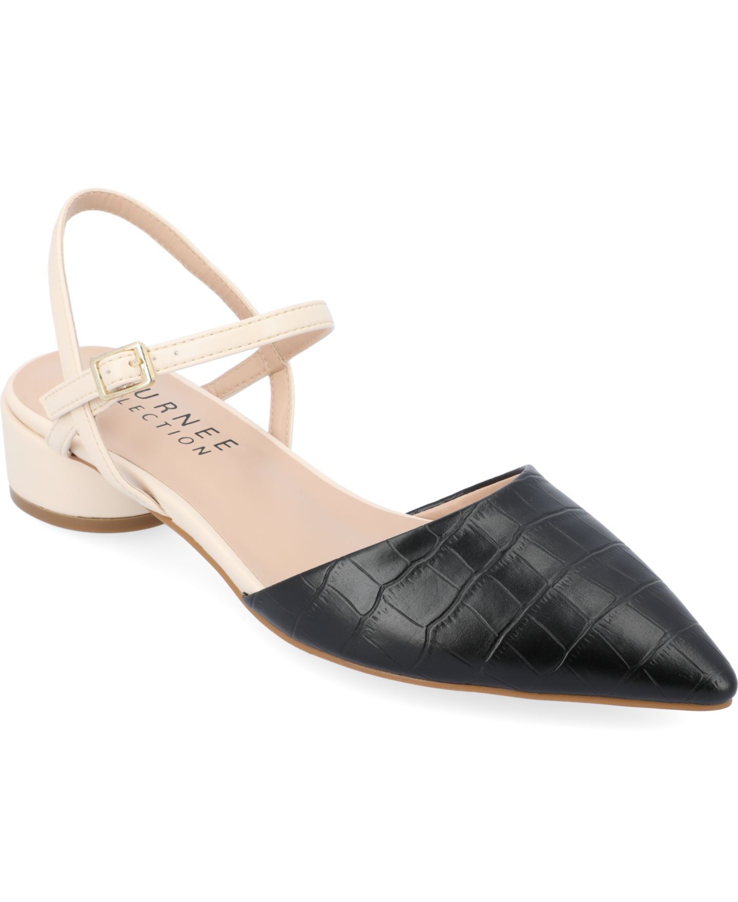 Женские туфли Journee Collection Brynn Block Heel Pointed Toe Flats, цвет: Чёрный / Белый — фото 1