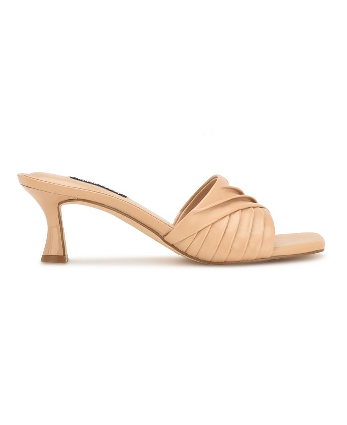 Nine West Women's Azala Heeled Sandals - Kitten Heel, Woven Detail, Square Toe, Slip-On, Dress Sandals