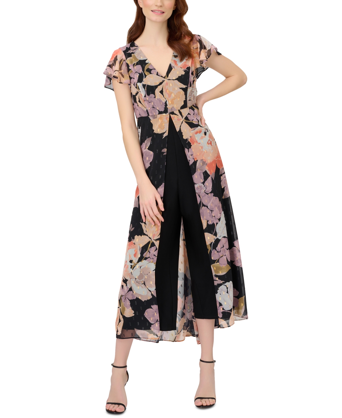 Adrianna Papell Women's Floral-Print Overlay Jumpsuit