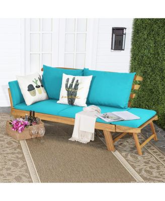Patio Convertible Sofa Daybed Solid Wood Adjustable Thick Cushion