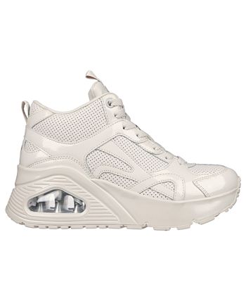 Skechers Uno HI Ava Max chunky sneakers in off white patent leather