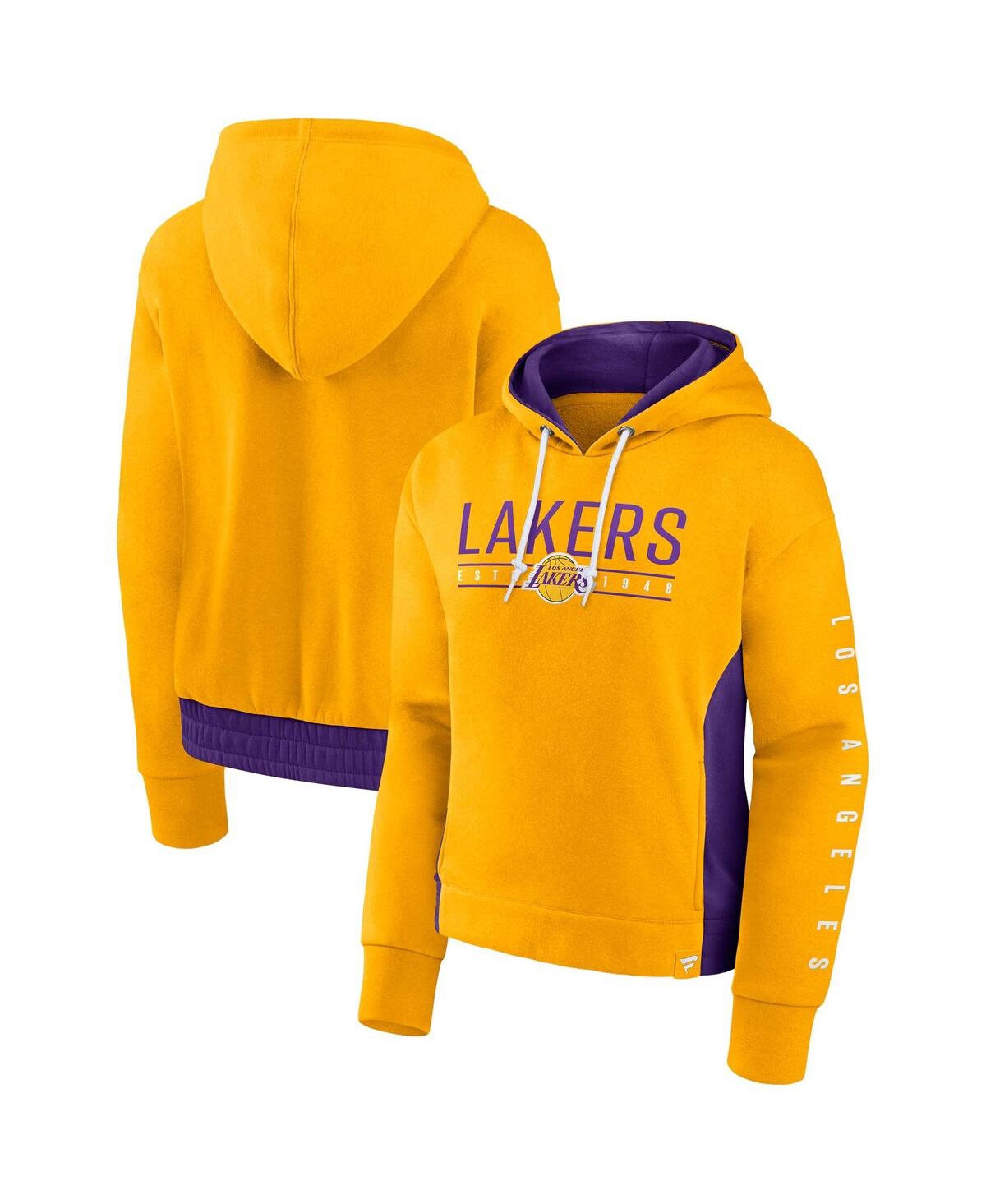 Shop Fanatics Women's  Gold Los Angeles Lakers Iconic Halftime Colorblock Pullover Hoodie