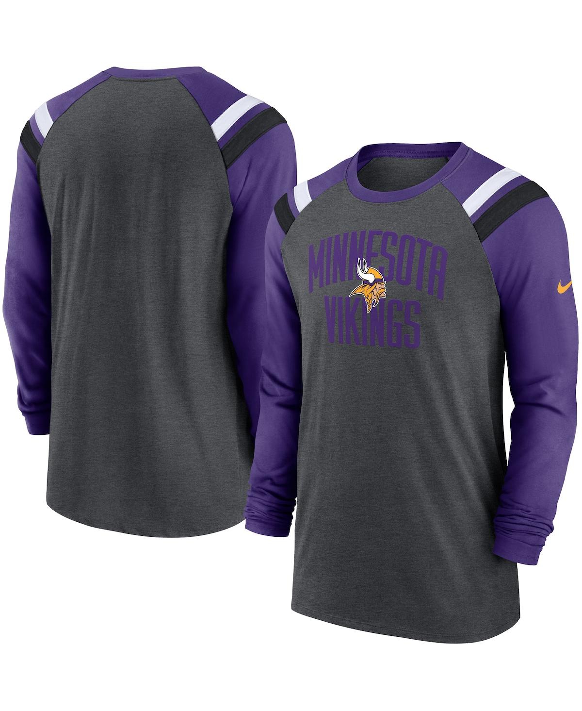 Shop Nike Men's  Heathered Charcoal, Purple Minnesota Vikings Tri-blend Raglan Athletic Long Sleeve Fashio In Heathered Charcoal,purple