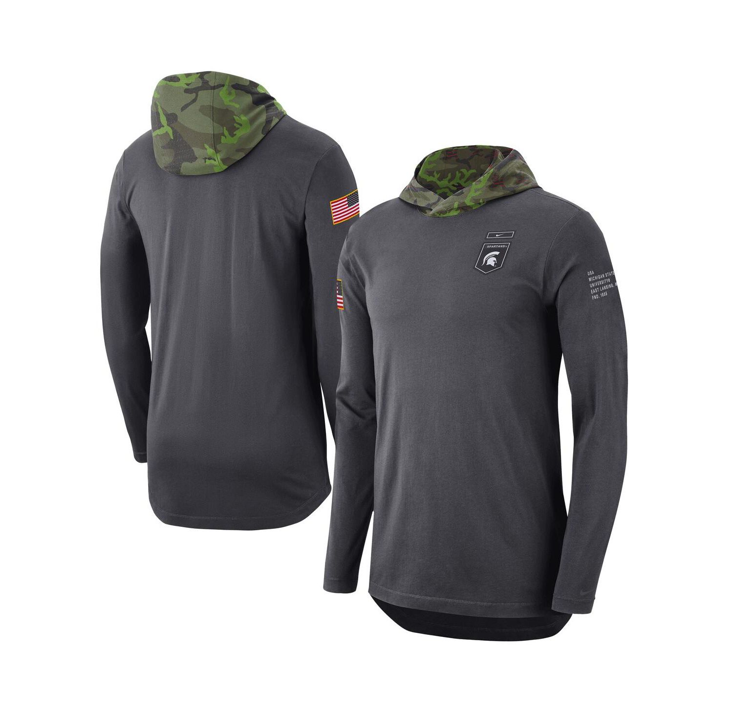 Men's Anthracite Michigan State Spartans Military-Inspired Long Sleeve Hoodie T-shirt