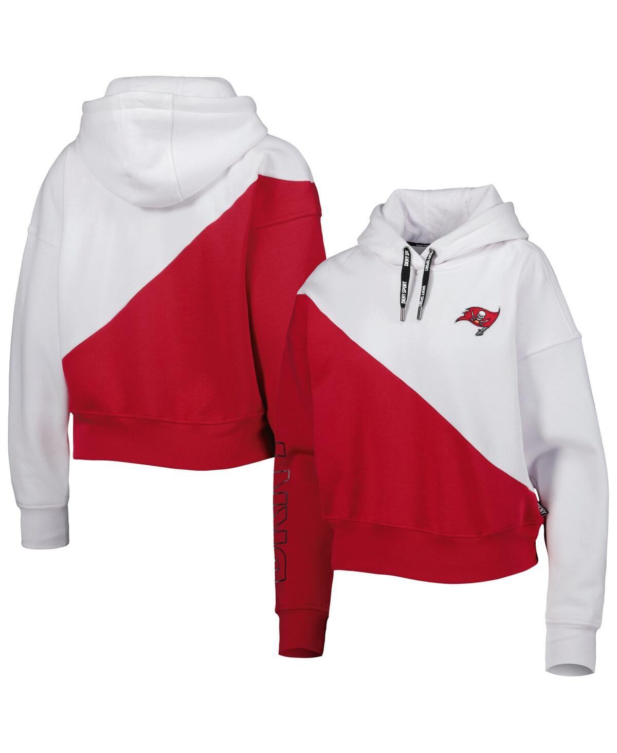 Women's Dkny Sport White, Red Tampa Bay Buccaneers Bobbi Color Blocked Pullover Hoodie - White, Red