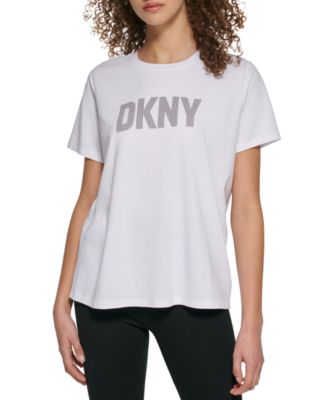 DKNY - Women's Striped-Logo Short-Sleeve Crewneck Tee