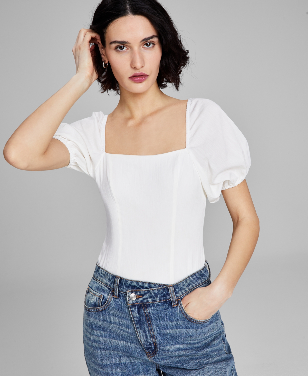 Shop And Now This Women's Square-neck Puff-sleeve Bodysuit In Meadowland
