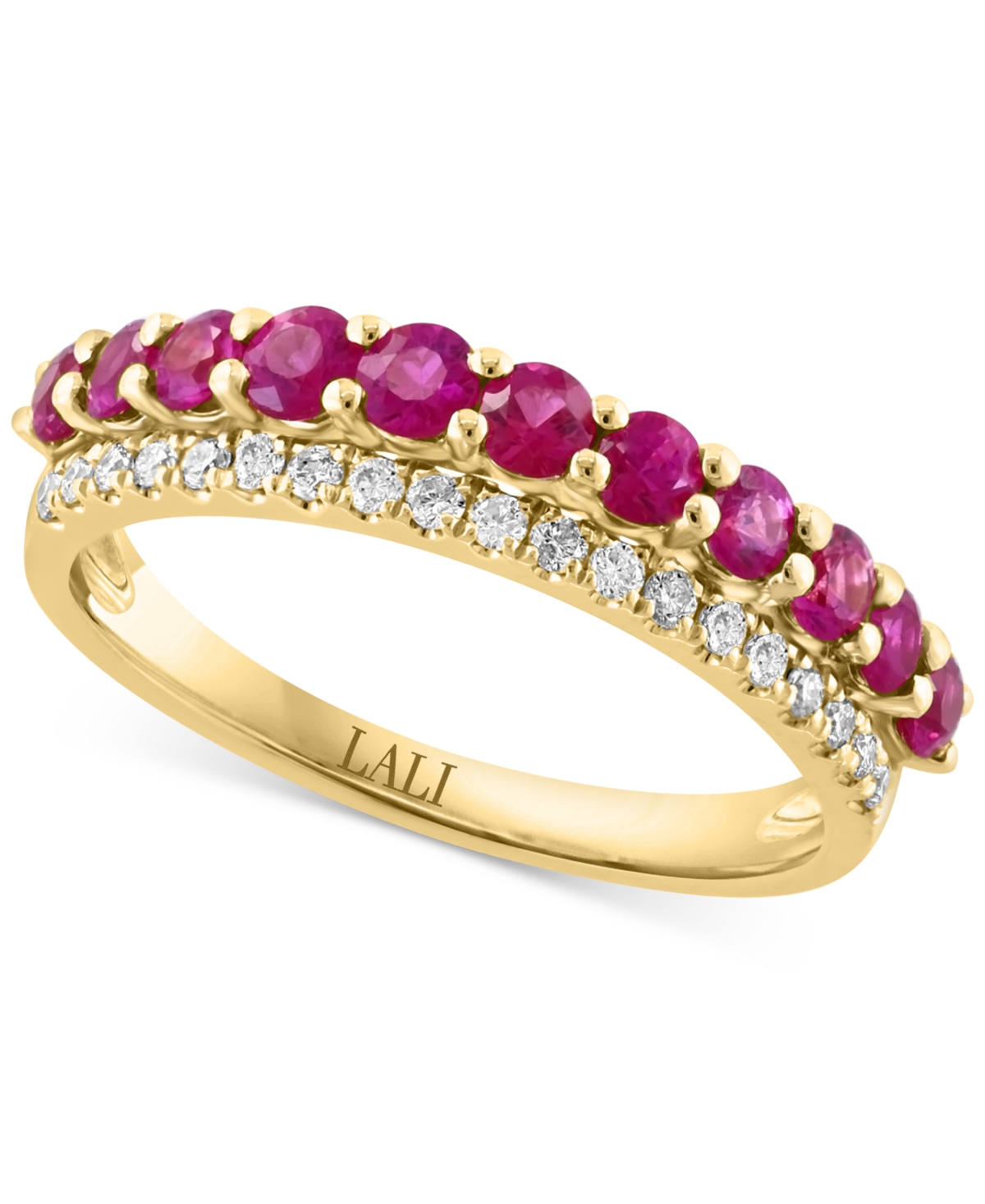 Ruby (7/8 ct. t.w.) & Diamond (1/5 ct. t.w.) Double Row Ring in 14k Gold - Gold