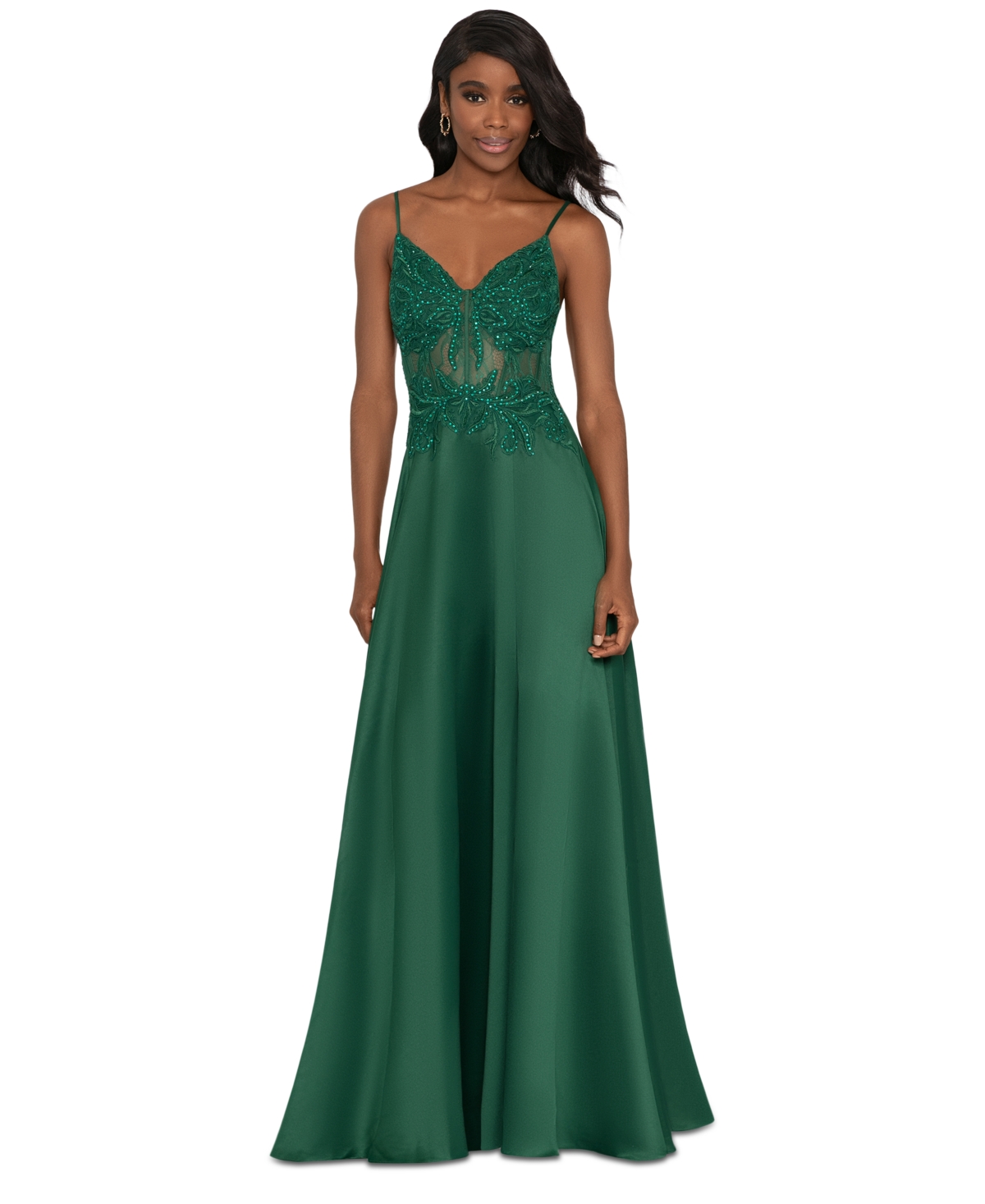 Blondie Nites Juniors' Sequined Embroidered-Bodice Gown, Created for Macy's