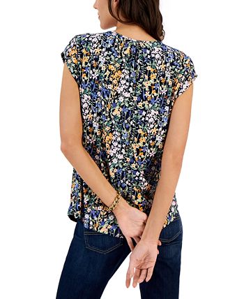Tommy Hilfiger Women's Floral Print Ladder Trim Pintucked Top White Size X-Large main image 1