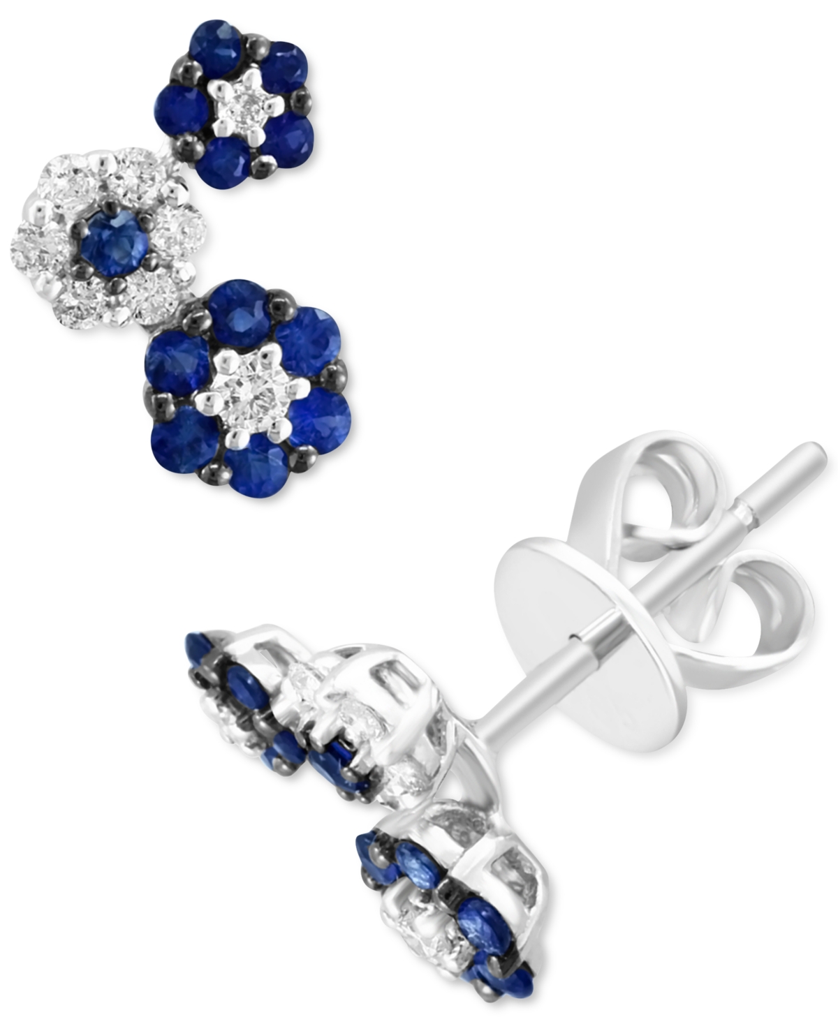 Lali Jewels Sapphire (1/2 Ct. T.w.) & Diamond (1/5 Ct. T.w.) Flower Cluster Stud Earrings In 14k White Gold