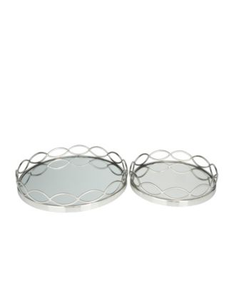 Stainless Steel Mirrored Tray, Set of 2, 18", 14" W