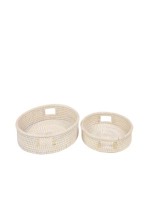 Light Rattan Tray with Slot Handles, Set of 2, 20", 16" W