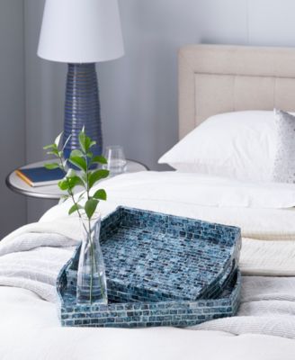 Mother of Pearl Tray with Slot Handles, Set of 2, 20", 18" W