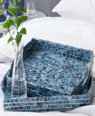 Mother of Pearl Tray with Slot Handles, Set of 2, 20", 18" W