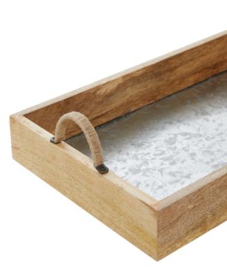 Wood Tray with Galvanized Interior, Set of 3, 15", 16", 17" W