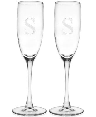 Culver - Glassware, S/2 Monogram Stemmed Champagne Flutes