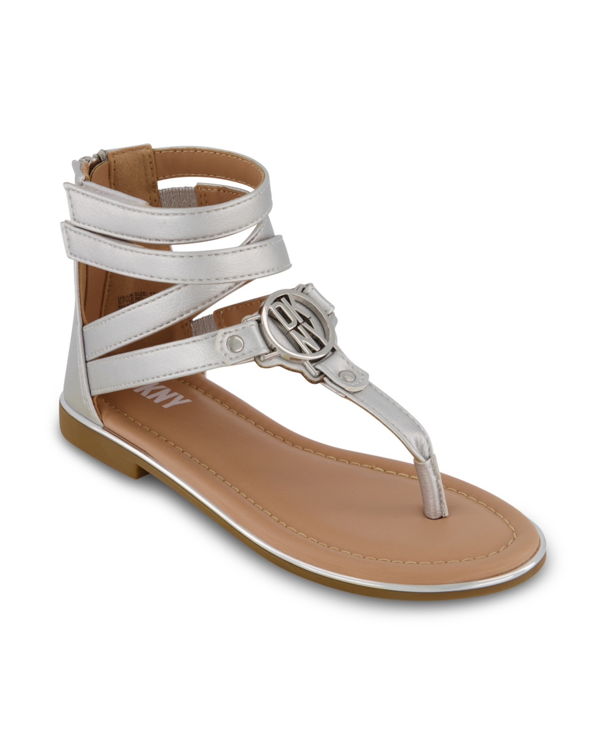 Shop Dkny Big Girls Gladiator Thong Sandals In Silver