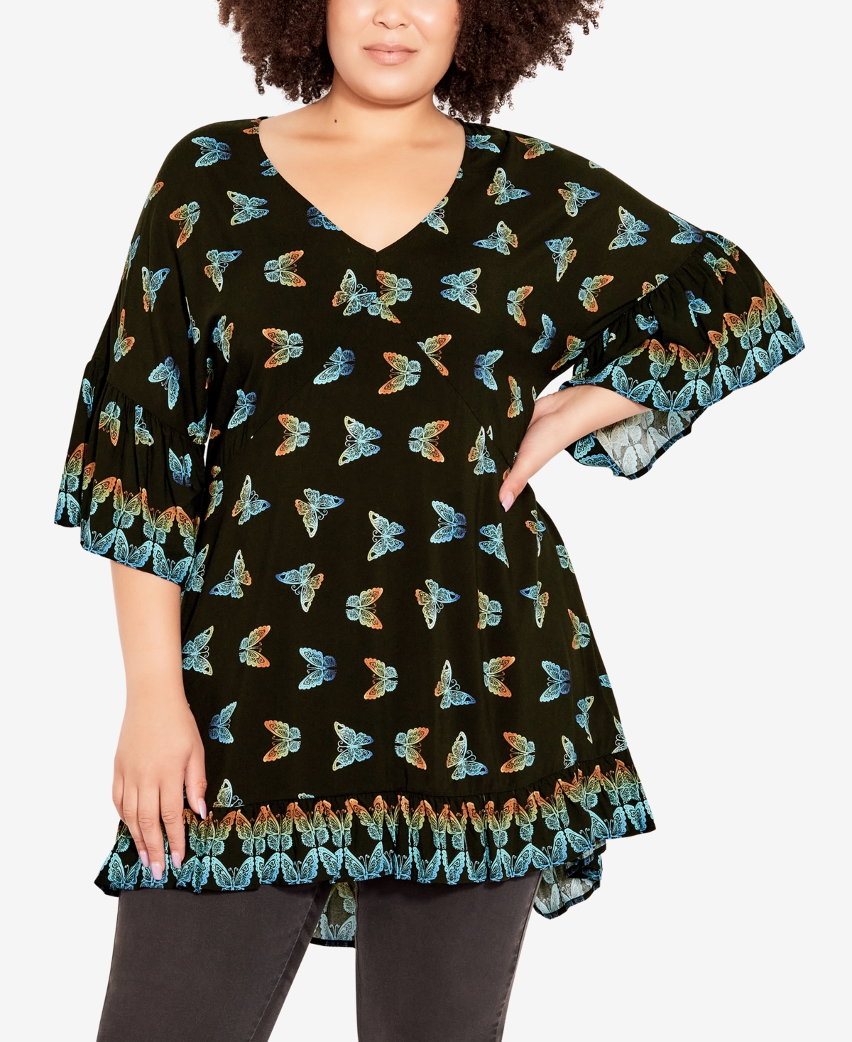 Avenue Plus Size Harp Border Tunic In Give Me Butterflies