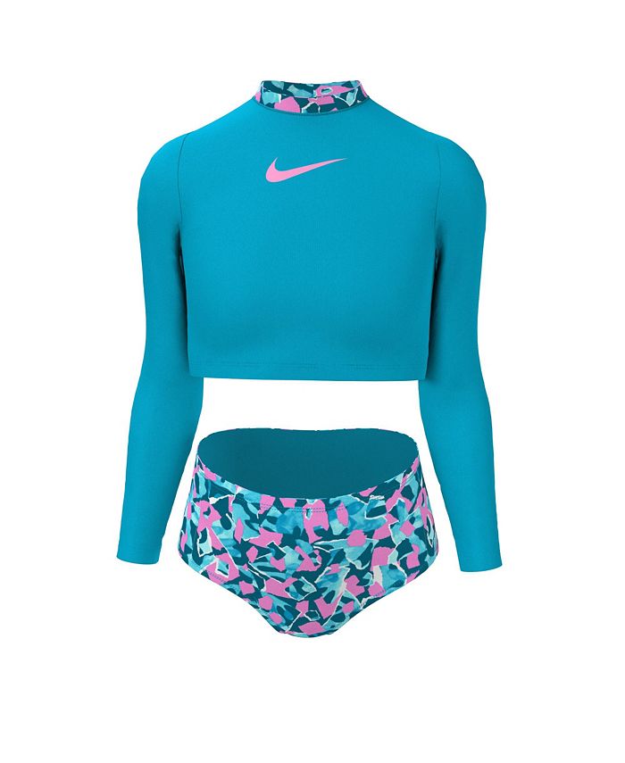 Nike Big Girls Shred Camo Long Sleeves Crop Top and High Waist