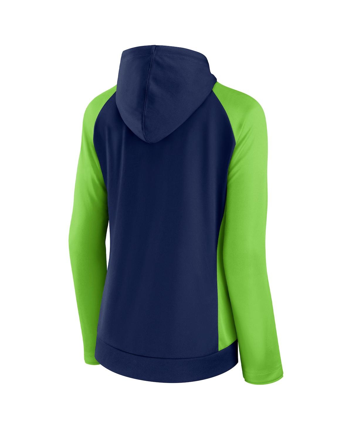 Fanatics Branded College Navy/neon Green Seattle Seahawks End Around Lightweight Raglan Full-zip Hoo In College Navy,neon Green