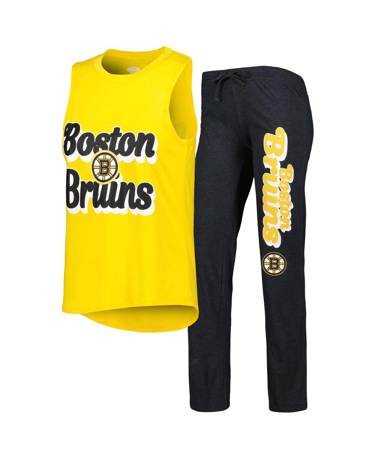 Concepts Sport Women's  Gold, Heather Black Boston Bruins Meter Muscle Tank Top And Pants Sleep Set In Gold,heather Black